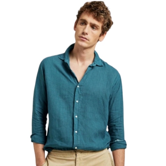 Beaufort & Blake Men's Upton Jade Garmet Dye Linen Shirt - Picture 1 of 12
